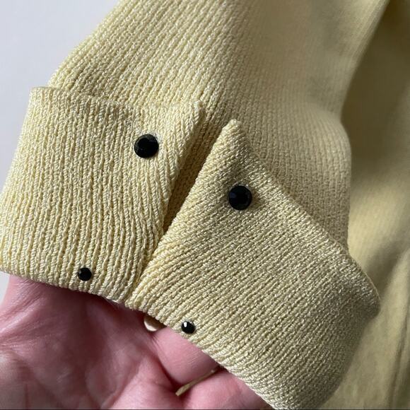 First Lady Knit Jacket Soft Pale Yellow with Black Buttons Wool Blend Vintage M - Picture 5 of 12